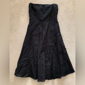 J. Crew black textured cotton poplin, strapless, tea length summer dress size 8.